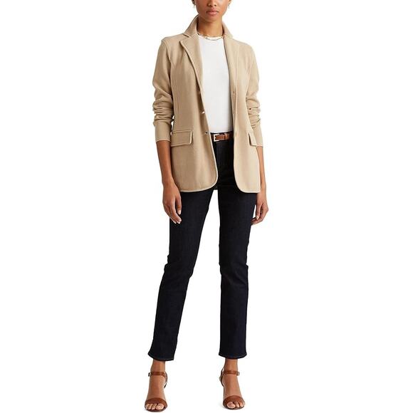 LAUREN RALPH LAUREN Notch Lapel Long Sleeve Cotton Knit Blazer Small - Picture 5 of 9